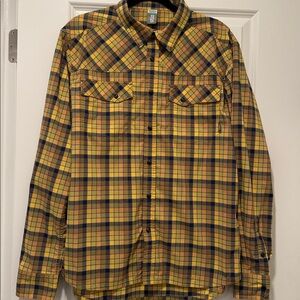 Stio Eddy Shirt Long Sleeve Pearl Snap Mens Medium M Yellow Blue Plaid